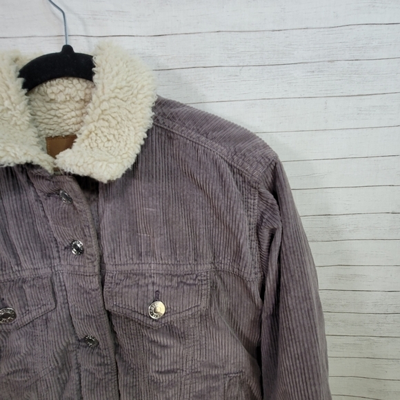 AE GRAY CORDUROY SHERPA LINED BUTTON UP JACKET, SZ XS - Picture 3 of 12